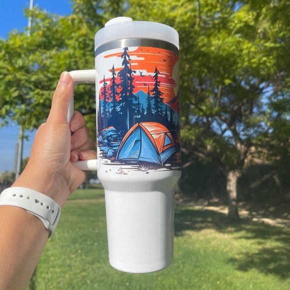 Hand Crafted Other - 40 oz Tumbler Colorful Outdoor Camping Mountain View 40oz Double-wall vacuum ins